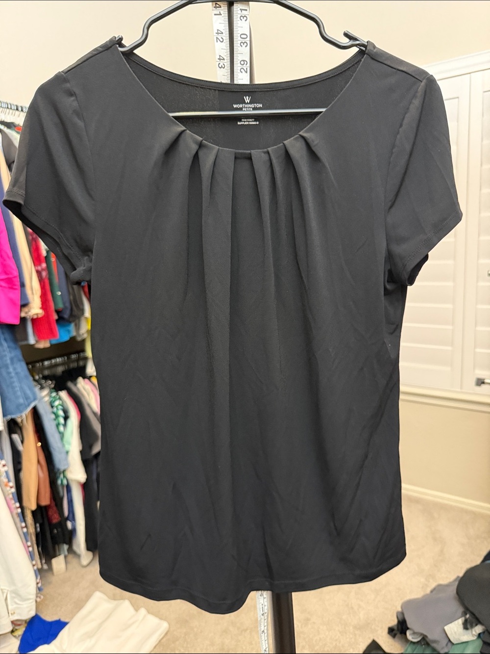 Worthington Black Pleated Short Sleeve Blouse